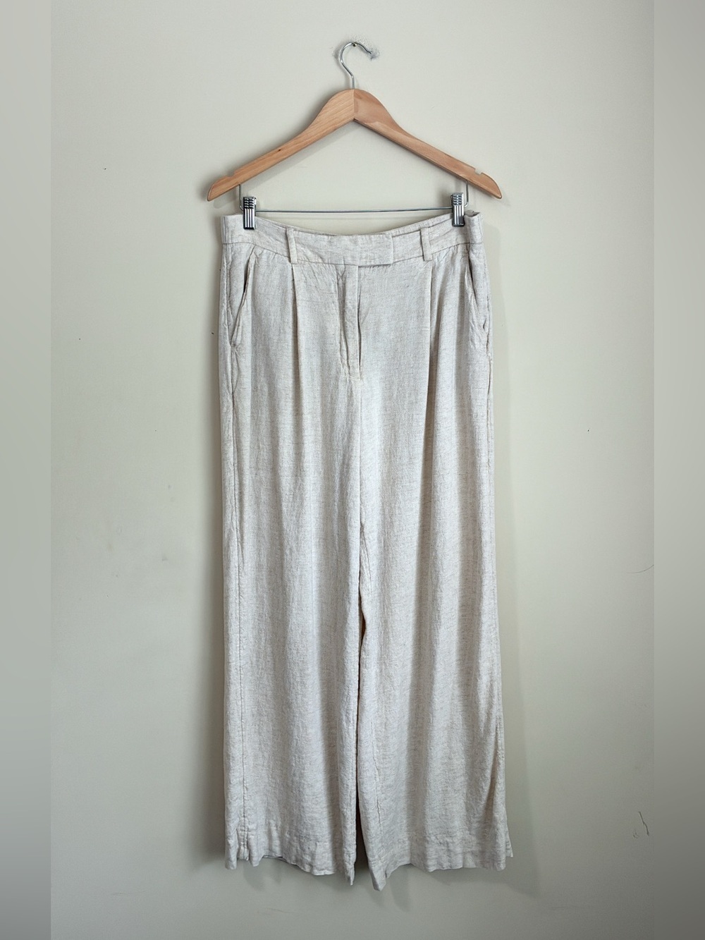 Abercrombie & Fitch Wide Leg Linen Trouser Pants in Oat